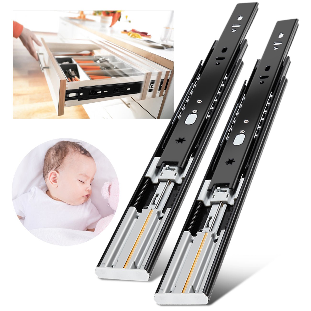 Soft Close Drawer Slides Full Extension Side Mount Ball Bearing Metal Rails Track Guide Glides Runners Heavy Duty 100 Pound - YENUO