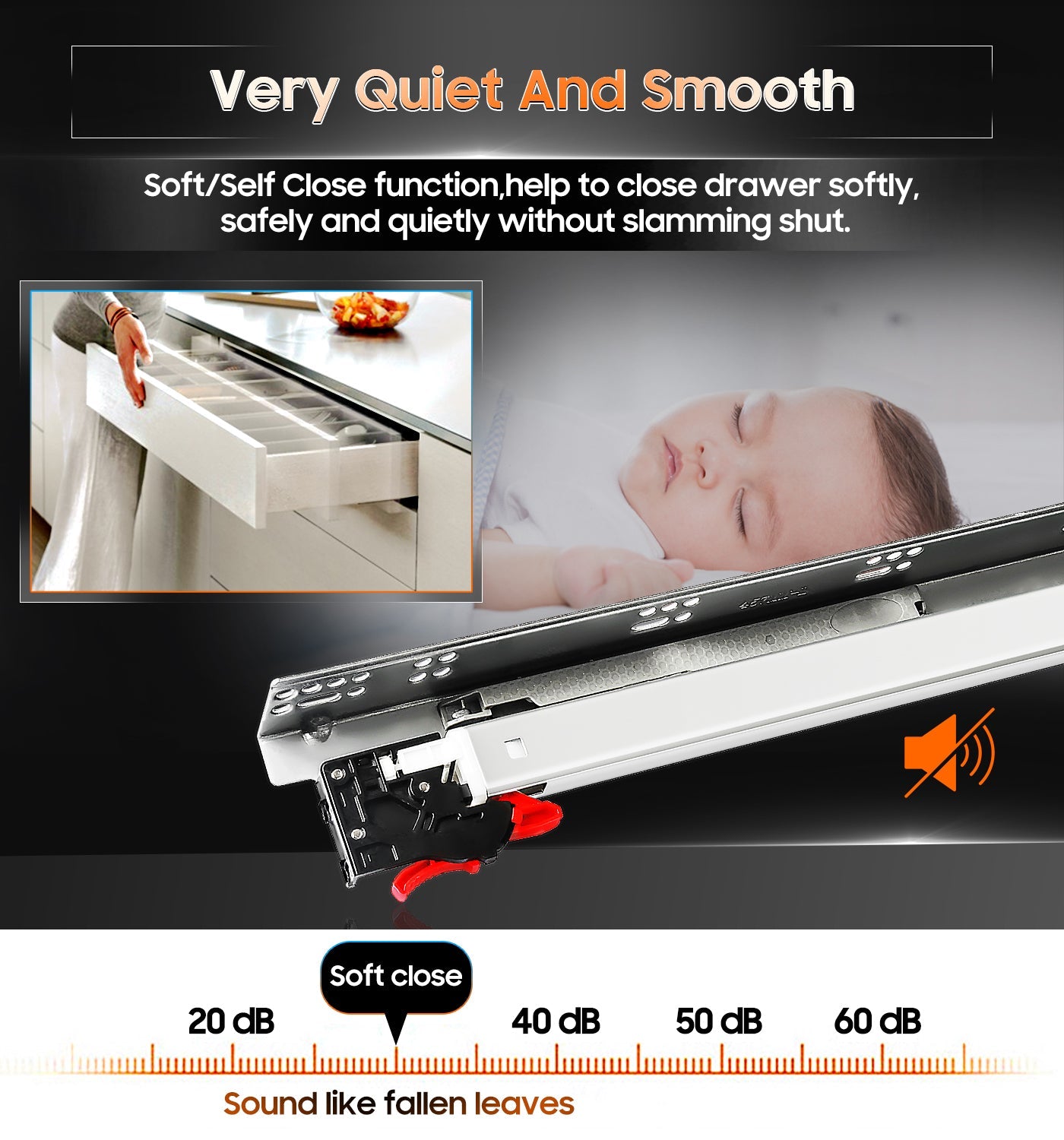 Undermount Soft Close Drawer Slides Bottom Mounted Ball Bearing Runners Rails for Cabinets with Face Frame and frameless,come with Rear Mounting Brackets 78 Lb Load - YENUO