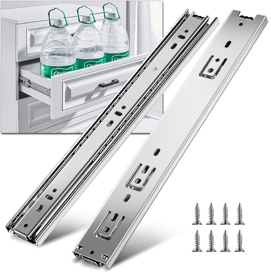 Full Extension Drawer Slides Side Mount Ball Bearing Metal Rails Track Guide Glides Runners Heavy Duty 100 Pound Load (Rolled Steel) - YENUO