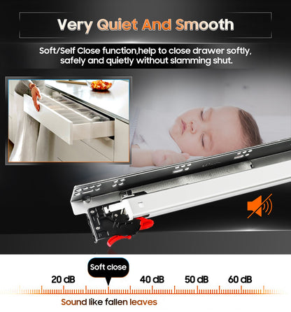Undermount Soft Close Drawer Slides Bottom Mounted Ball Bearing Runners Rails for Cabinets with Face Frame and frameless,come with Rear Mounting Brackets 78 Lb Load - YENUO