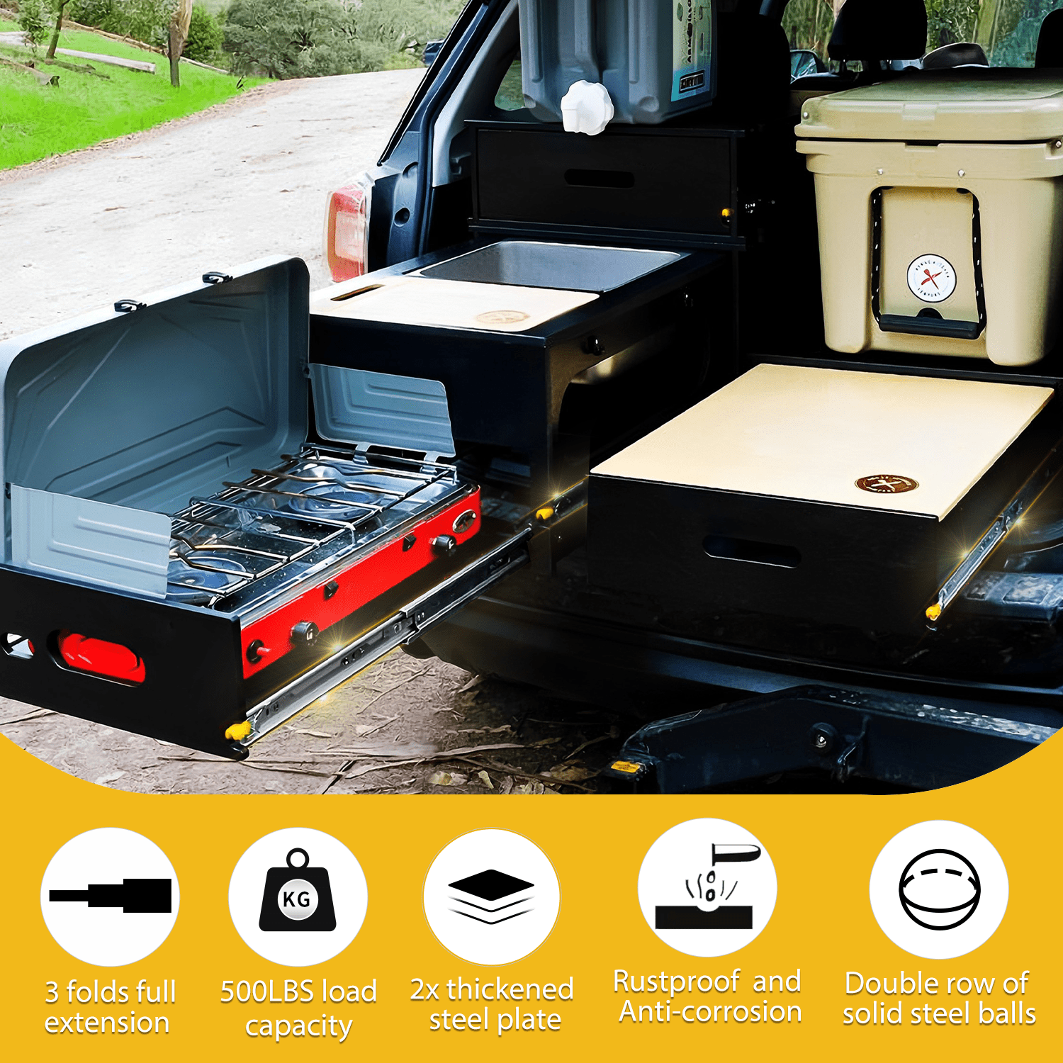 YENUO Heavy Duty Drawer Slides with Lock 12 14 16 18 20 22 24 26 28 30 32 34 36 38 40 44 48 52 56 60 Inch Full Extension Side Mount Ball Bearing Locking Rails Track Glides Runners Load 500 Lbs 1 Pair（With lock） - YENUO